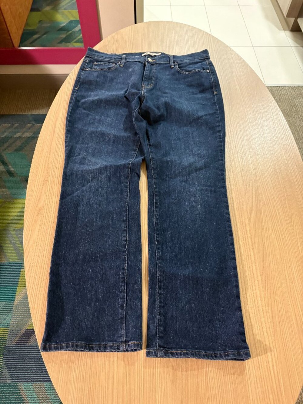 Levi's 505 Straight Jeans Size 14 Dark Blue Denim Zip Fly Belt Loops Red Tab